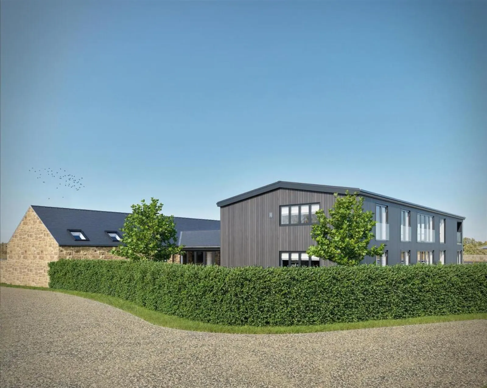 Approach to the barn conversion and adjoining annex